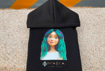 Kid's black warm hoodie with the image of Mavka