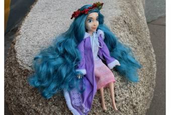 Doll "Winter Mavka" in lilac outfit